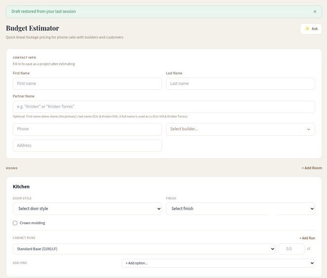 Budget Estimator form