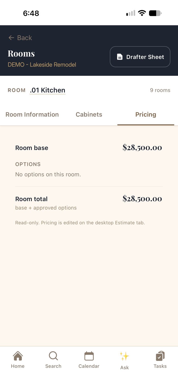 Room pricing on iPhone, read-only