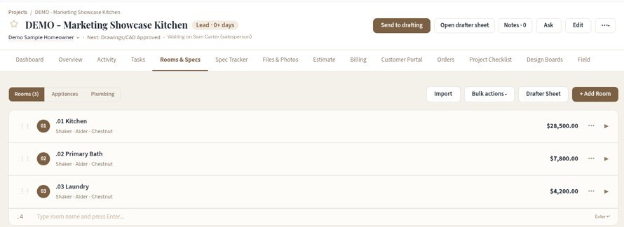 Rooms and Specs: Kitchen, Primary Bath and Laundry with room prices